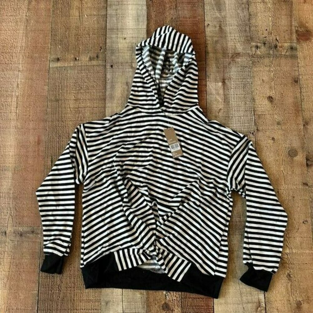 Buckle women's size large white and black striped hoodie with cinch front detail